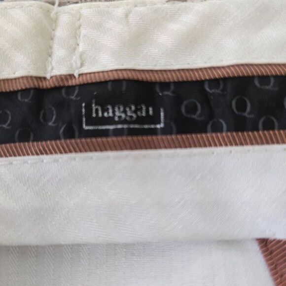 Haggar Dress Pants Mens 38 x 27 Beige Classic Fit Pleated Front Cuffed Adj Waist - Picture 7 of 9